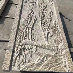 长治 黄金麻雕刻板浮雕迎客松