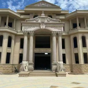 长治 黄金麻别墅外墙干挂，大柱，大象，蘑菇石，雕花板