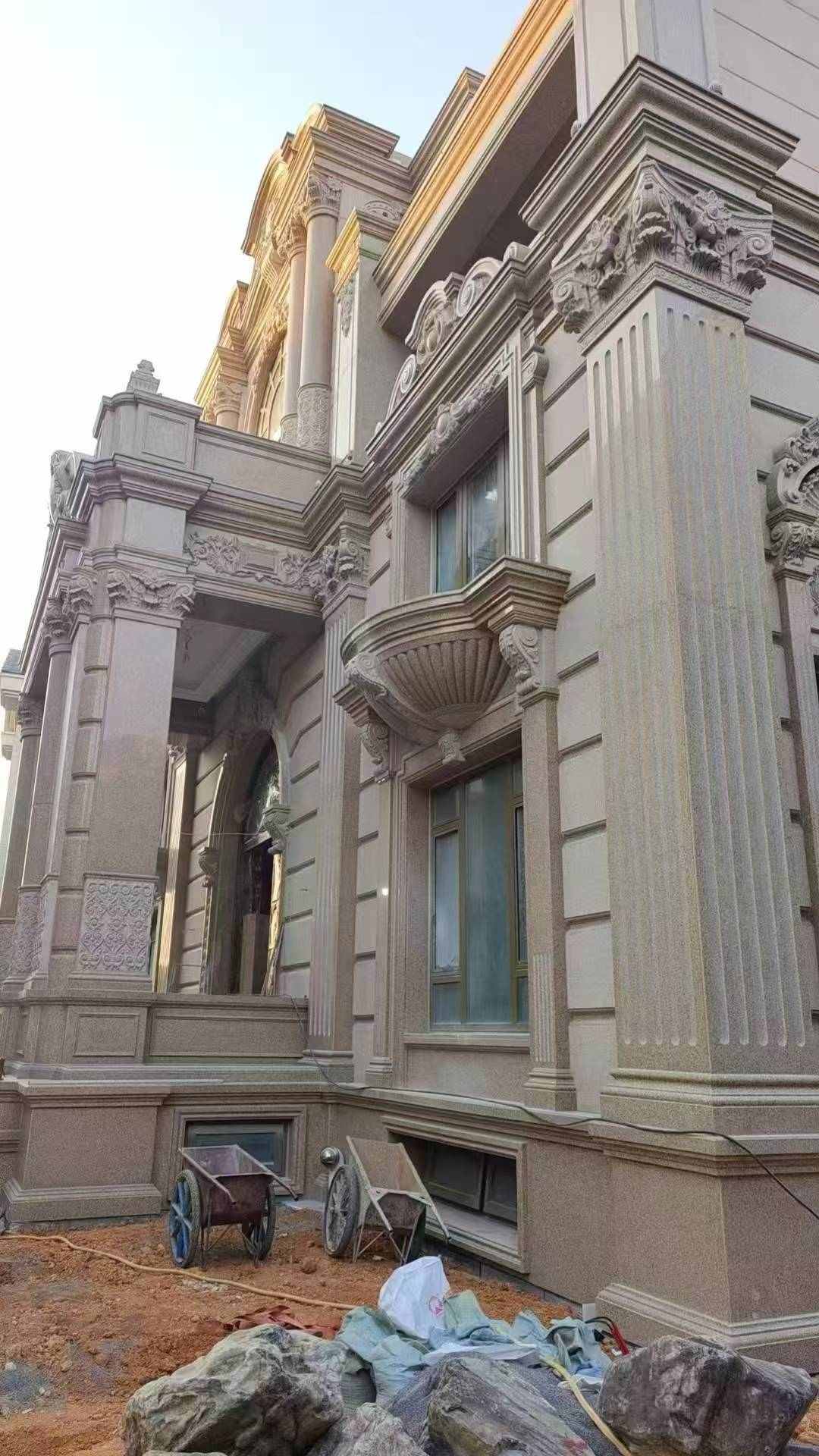 长治 黄金麻花岗岩光面别墅外墙干挂施工完成