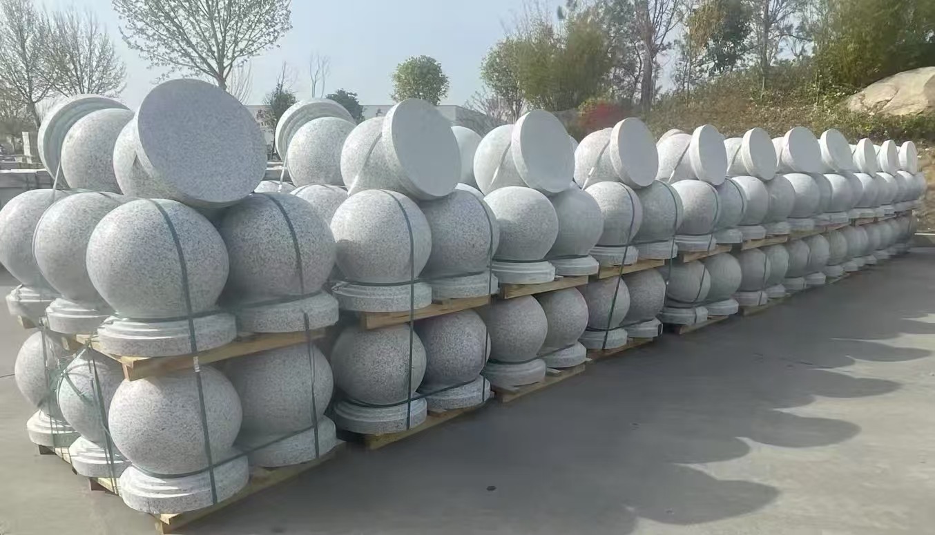 长治 白麻花岗岩石材圆球，石球，挡车球，隔离球，景观石球，风水球等