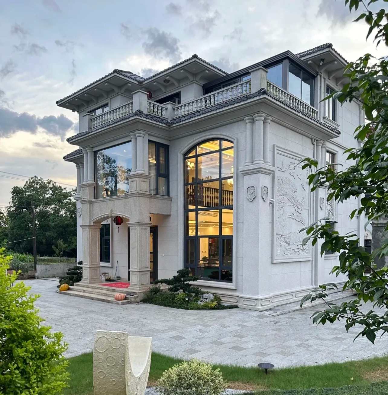 长治 白麻花岗岩私人别墅干挂石材豪华定制