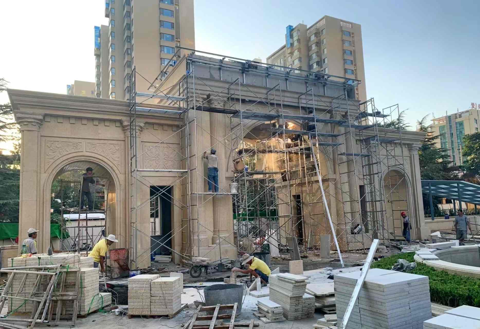 长治 黄金麻荔枝面花岗岩小区门楼外墙干挂