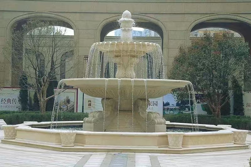 长治 黄金麻花岗岩异型加工——户外庭院石雕流水喷泉