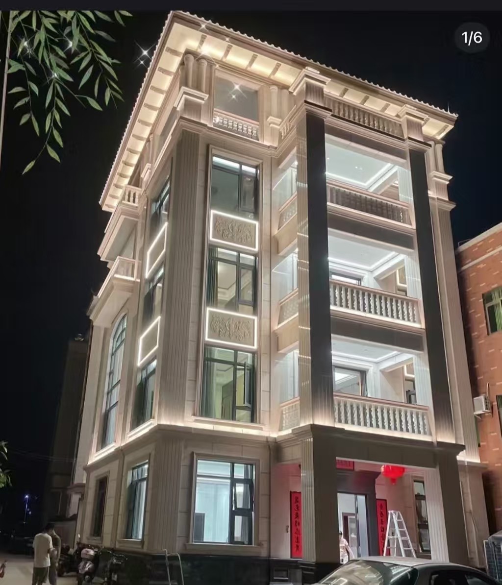 长治 芝麻白花岗岩别墅外墙夜间效果