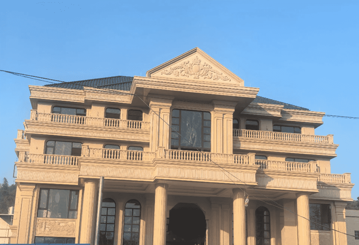 长治黄金麻别墅外墙干挂石材效果示例